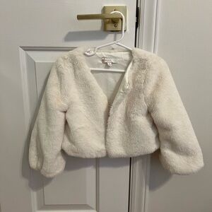 GB girls Cream Faux Fur Bolero Jacket